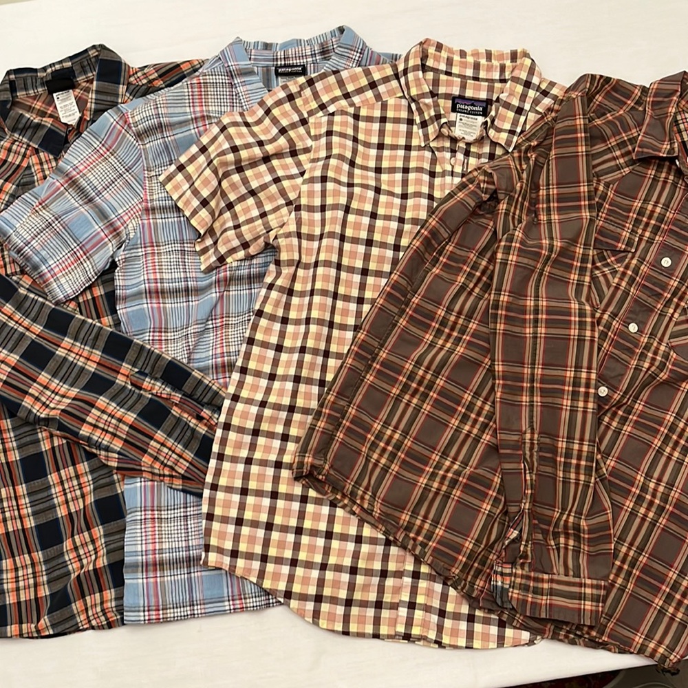4 medium Patagonia organic cotton button down shirts. 2 long - 2 short sleeve.